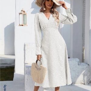 SHEIN jacquard flounce sleeve A line dress size XS in white